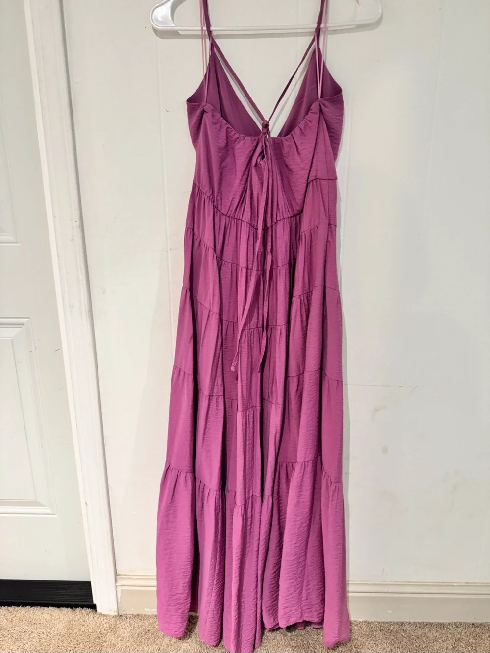 Women's Magenta Lavender Purple Tiered Maxi Dress with Spaghetti Straps